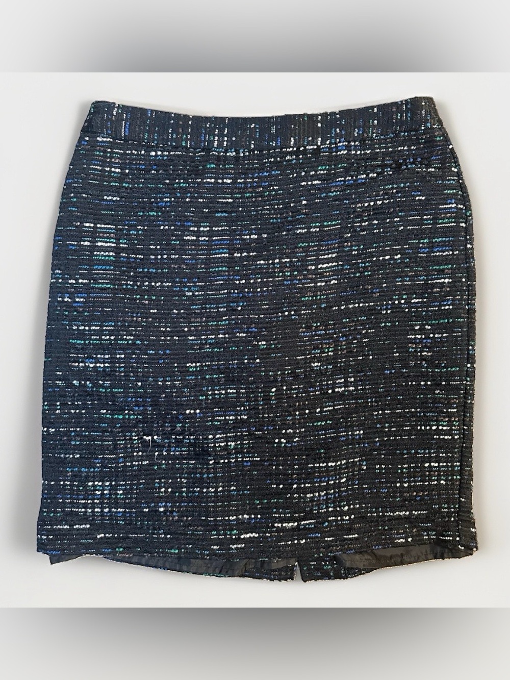 LOFT Petite 6P Black Blue Tweed Pencil Mini Skirt Office Siren Work Old Money